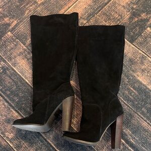 Colin Stuart Black Suede Knee-High Boots – 5” Heel, Size 7.5